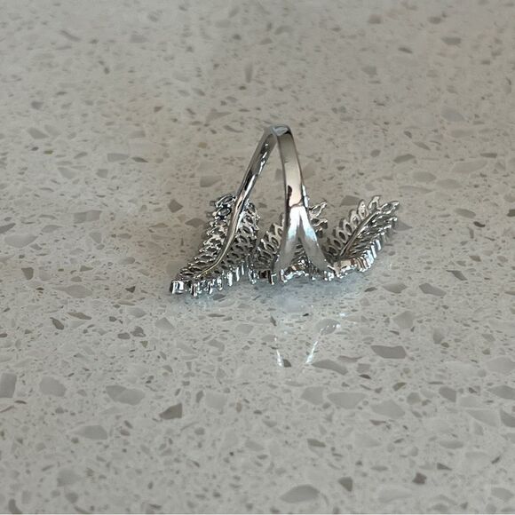 Cubic Zirconia Leaf Shaped Open Ring - Picture 7 of 13